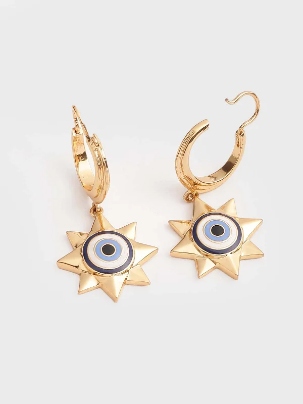 Drop earrings with geometric metal shapes for a bold and contemporary appearance -Eye Promise Trinity Droplet Earrings