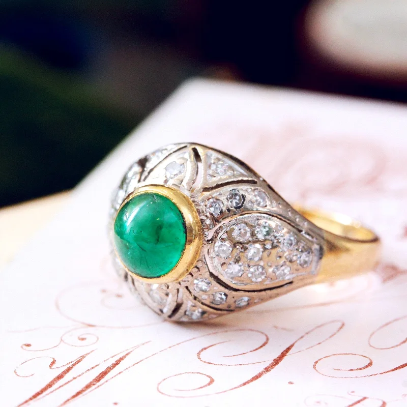 Bespoke gemstone rings tailored to preferences took weeks to make-Fantastic Deco Style Emerald & Diamond Boule Cocktail Ring