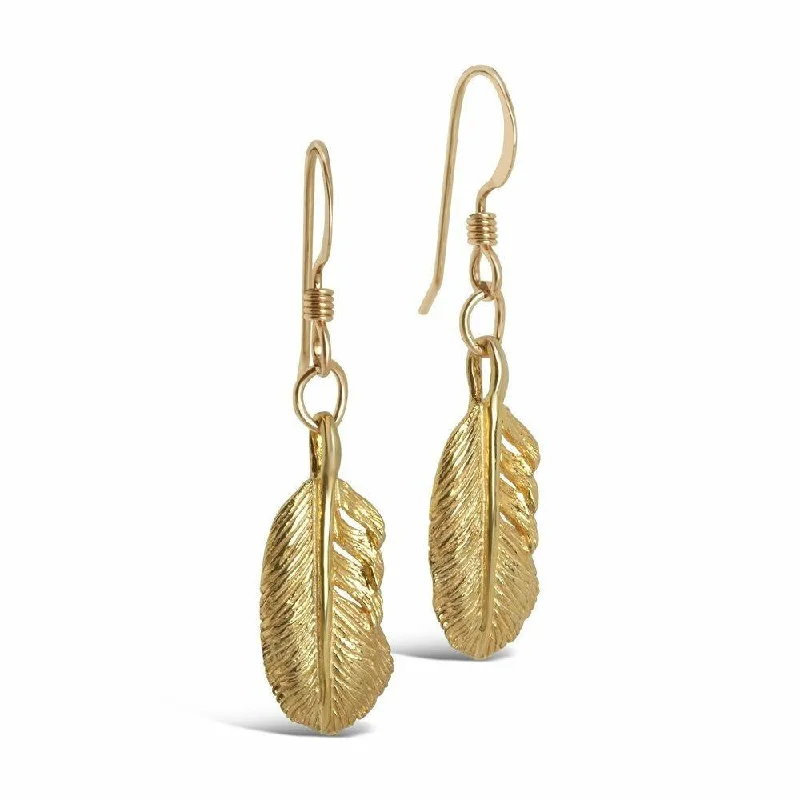 Drop earrings with floral designs featuring enamel detailing for a charming look -Feather Earrings | Gold