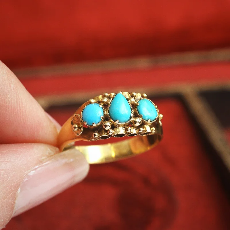 They ordered custom gemstone rings designed for special occasions-Fine Antique Mid Victorian Persian Turquoise Ring