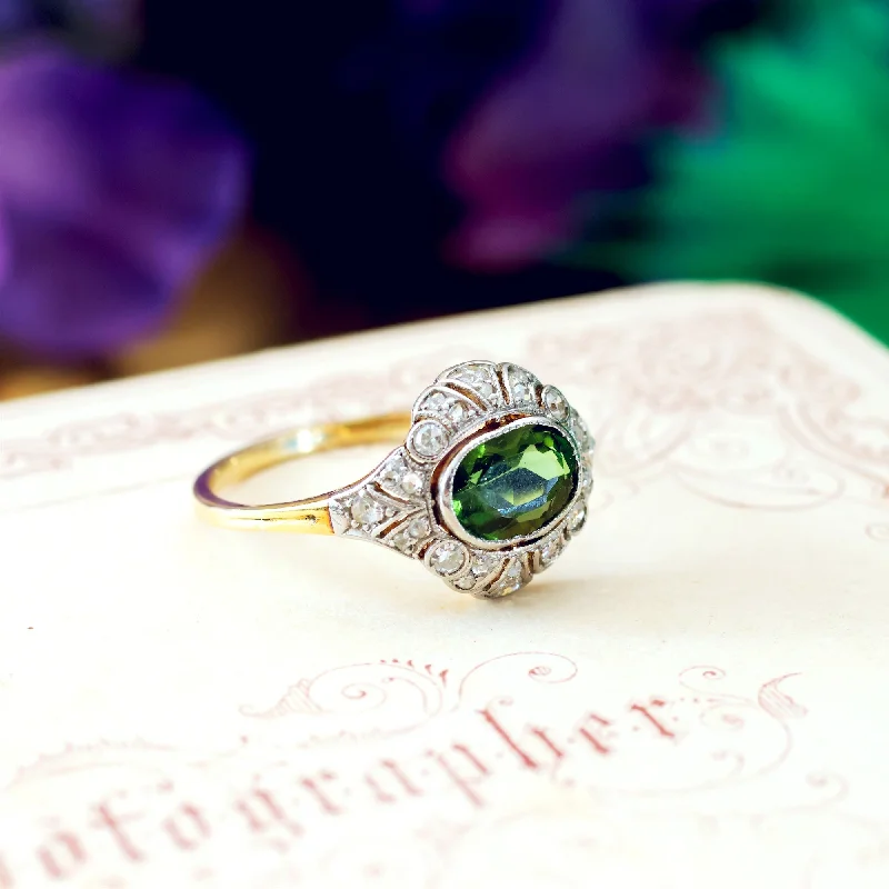 She adored her handcrafted gemstone rings with natural turquoise-Fine Vintage Green Tourmaline & Diamond Ring