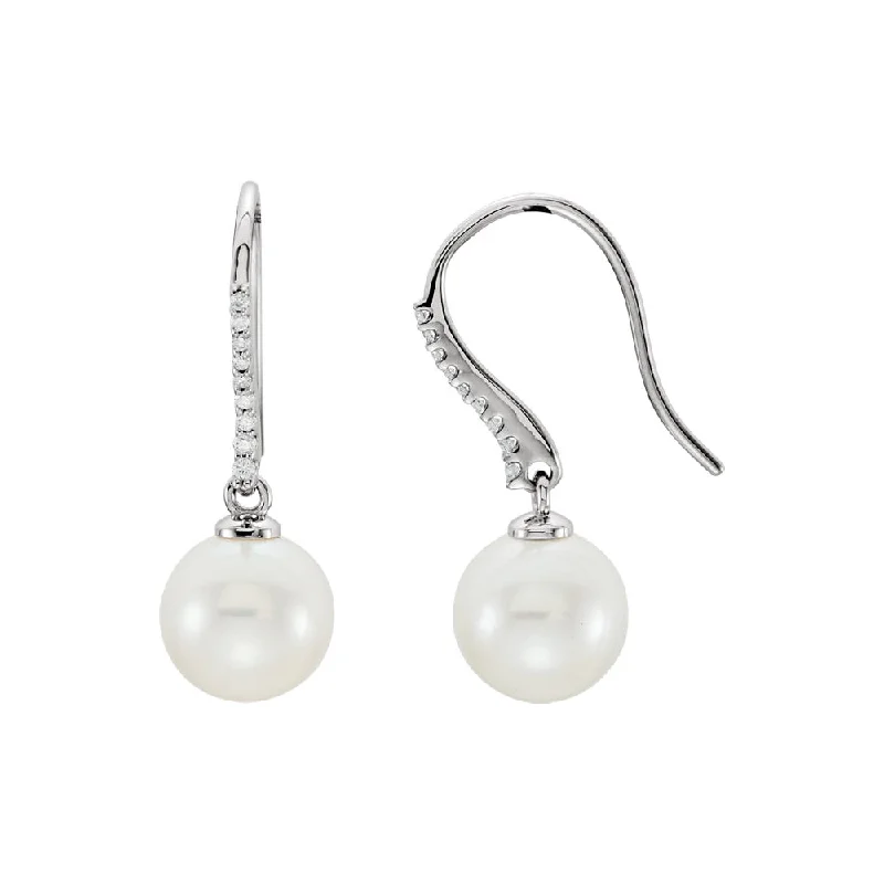 Freshwater Cultured Pearl & Diamond Dangle Earrings in 14k White Gold