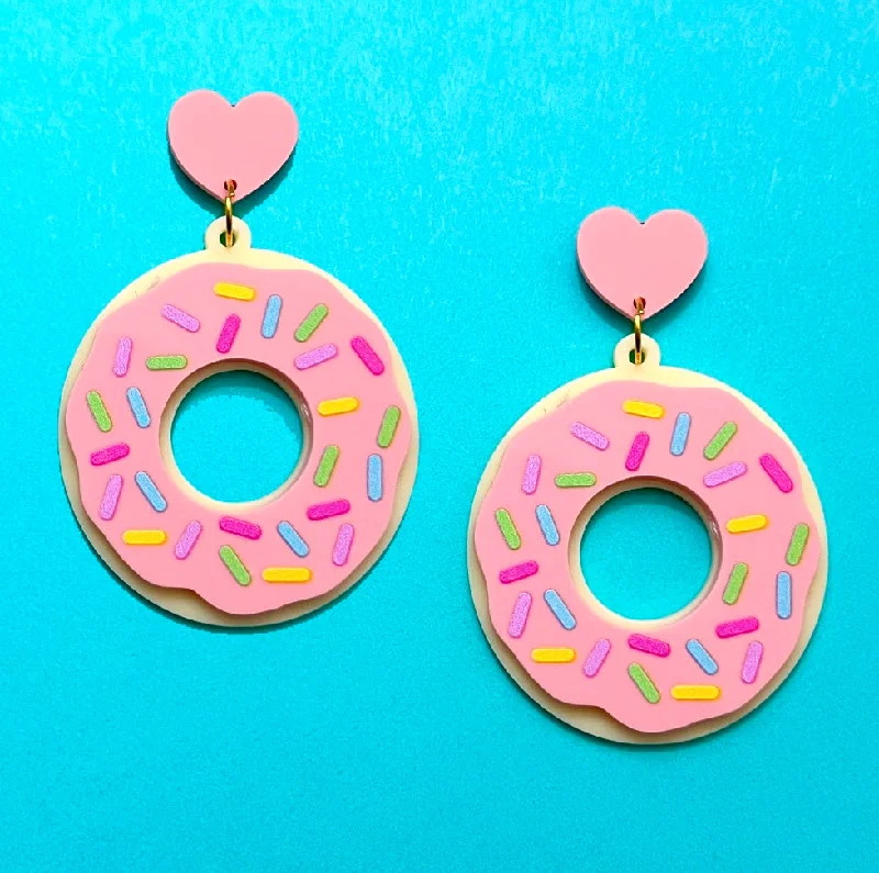 Drop earrings for summer outfits featuring seashells and beach-inspired designs -Frosted Donut Drop Earrings