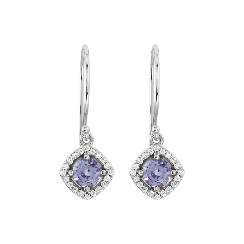 Genuine Tanzanite & Diamond Dangle Earrings in 14k White Gold