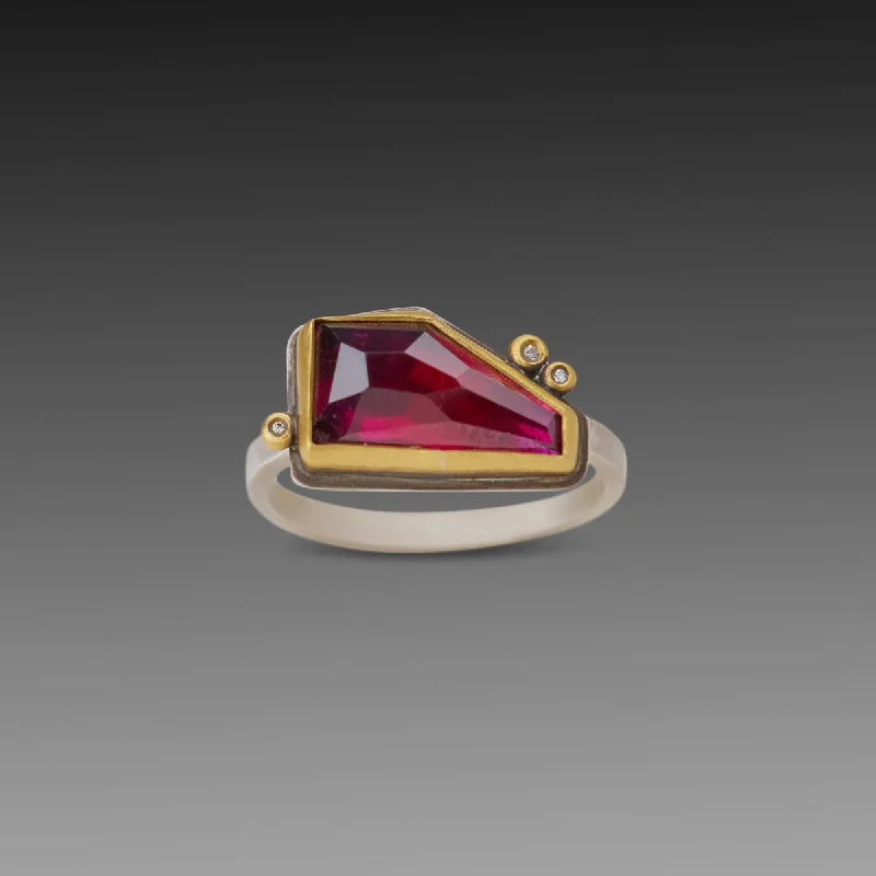 Bold statement gemstone rings for fashion lovers stood out-Geometric Rhodolite Garnet Ring