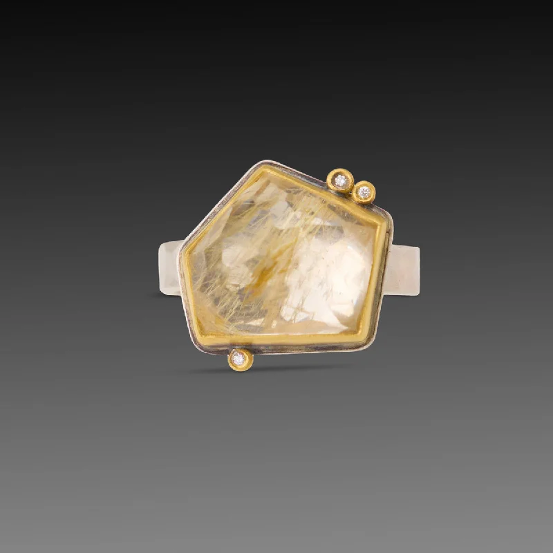 Luxury gemstone rings with diamond halos cost a fortune-Geometric Rutilated Quartz Ring