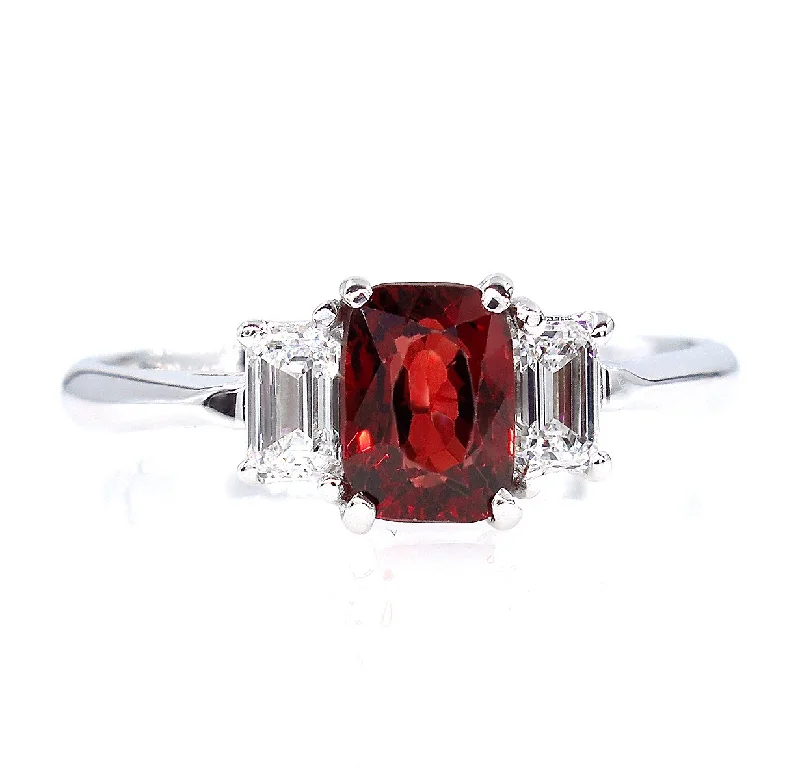 Designer gemstone rings showcased at jewelry expos impressed all-GIA 1.55ct Natural No-Heat Orangy Red SPINEL and Diamond 3 Stone Vintage Ring