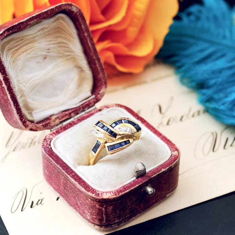 Personalized gemstone rings engraved with initials felt so special-Glam Vintage 1980's Sapphire & Diamond Cocktail Ring