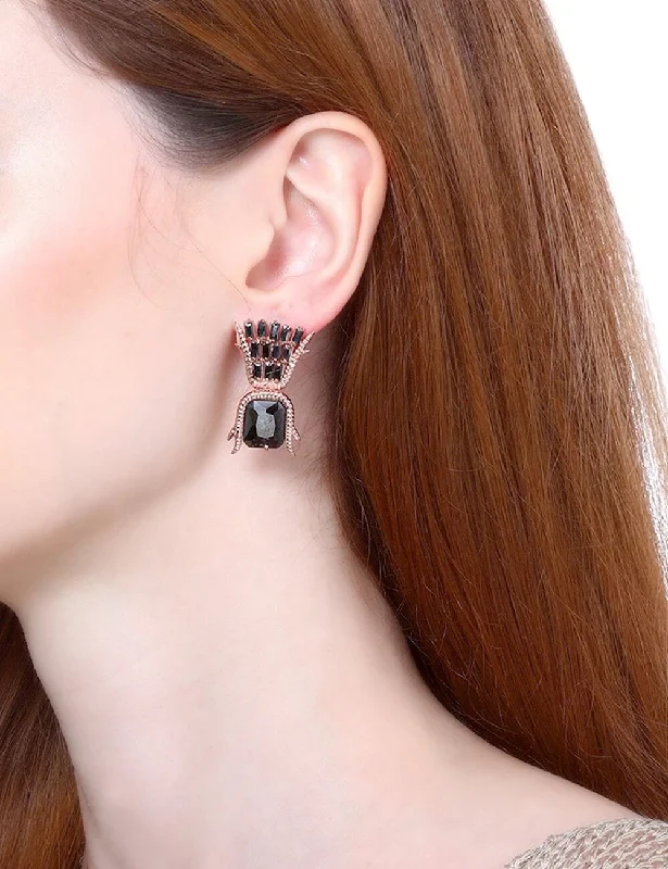 Drop earrings with turquoise stones for a pop of color and flair -Glazed Black Studs