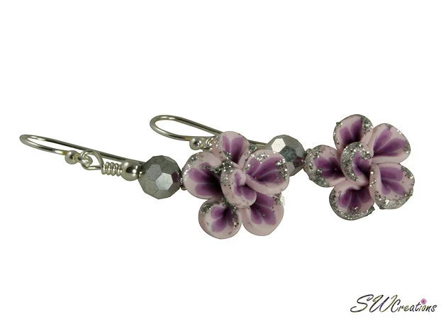 Glistening Purple Flower Beaded Earrings