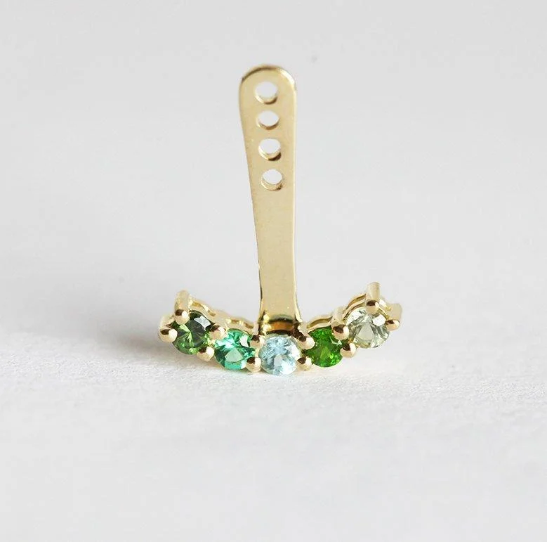 Gold Ear Jacket Earrings, Birthstone Studs Earring