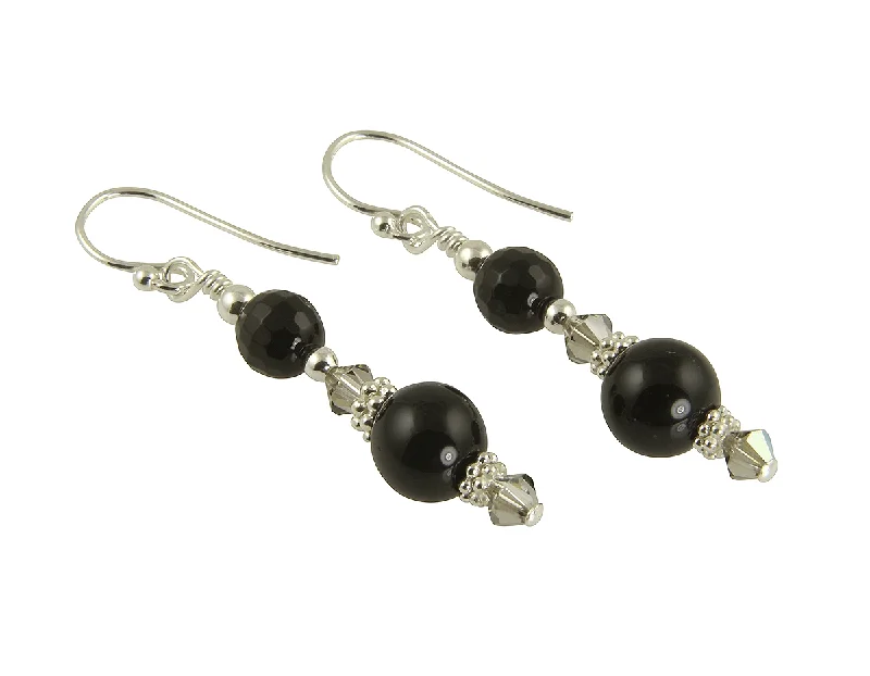 Gray Onyx Gemstone Beaded Earrings