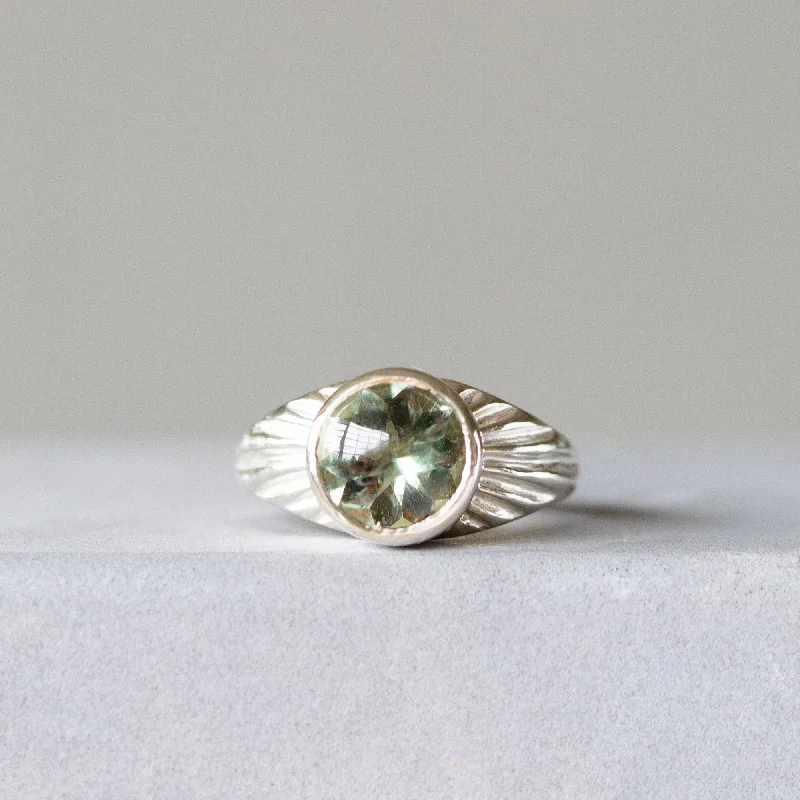 Delicate gemstone rings perfect for stacking adorned her fingers-Green Amethyst and Silver Calista Ring