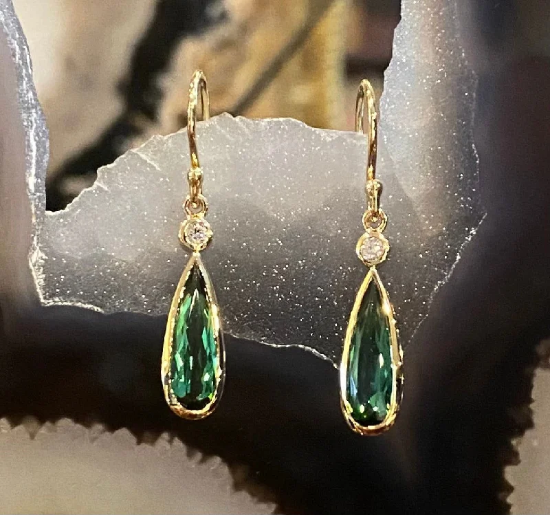 Green Tourmaline and Diamond Drop Earrings