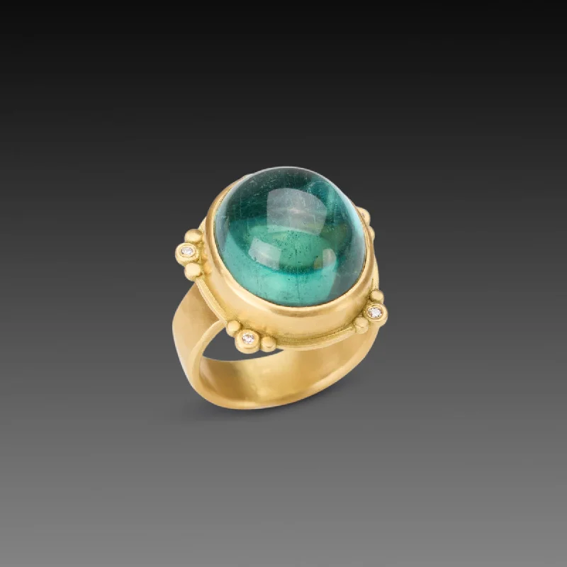 Delicate gemstone rings perfect for stacking adorned her fingers-Blue - Green Tourmaline Statement Ring