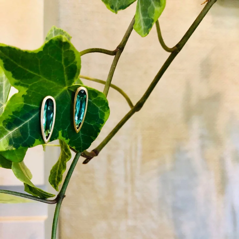 Green Tourmaline Teardrop Bezel Post Earrings