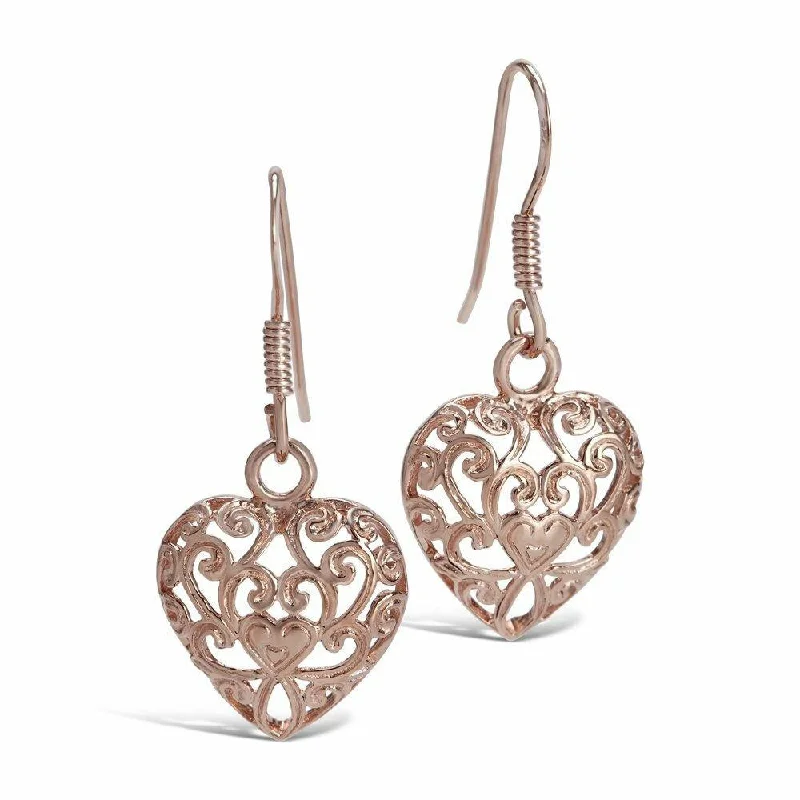 Drop earrings with diamond-like sparkle for added brilliance and sophisticated charm -Heart Earrings | Rose Gold