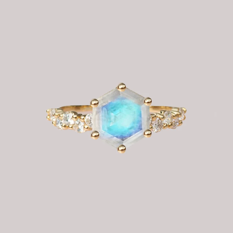 Trendy gemstone rings in modern minimalist styles are popular-Intertwine Moonstone Engagement Ring