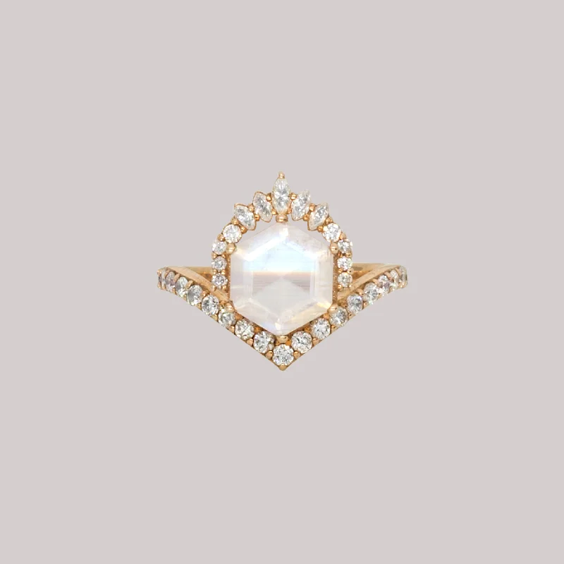 Colorful gemstone rings with vibrant opals shimmered in light-Celestial Devoir Hexagon Diamond Ring