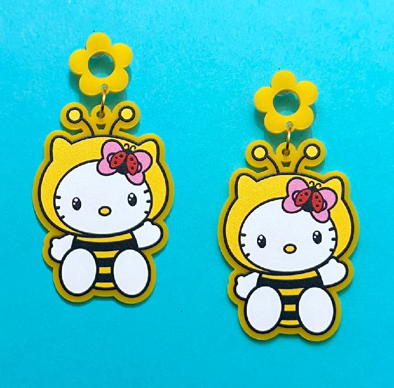 Drop earrings with mixed-metal finishes for a modern and versatile look -Honey Bee Kitty Drop Earrings