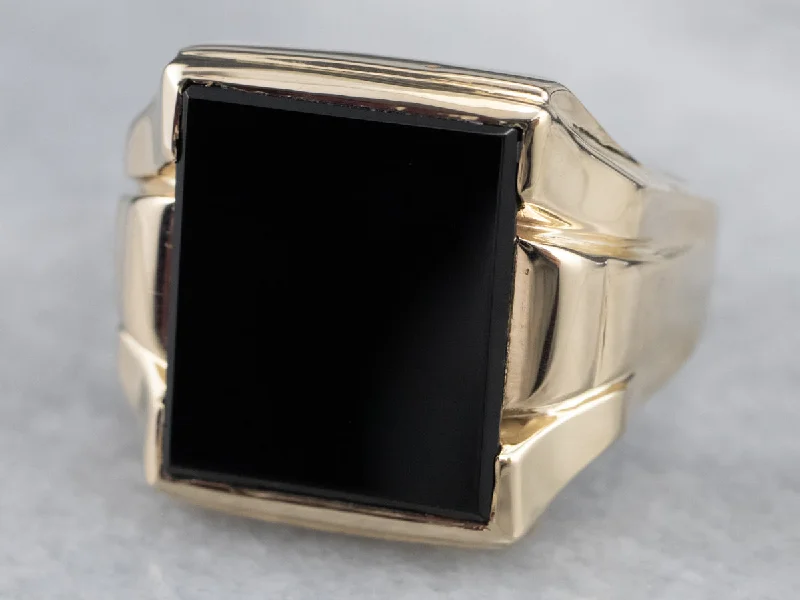 Bespoke gemstone rings tailored to preferences took weeks to make-Classic Men's Black Onyx Statement Ring