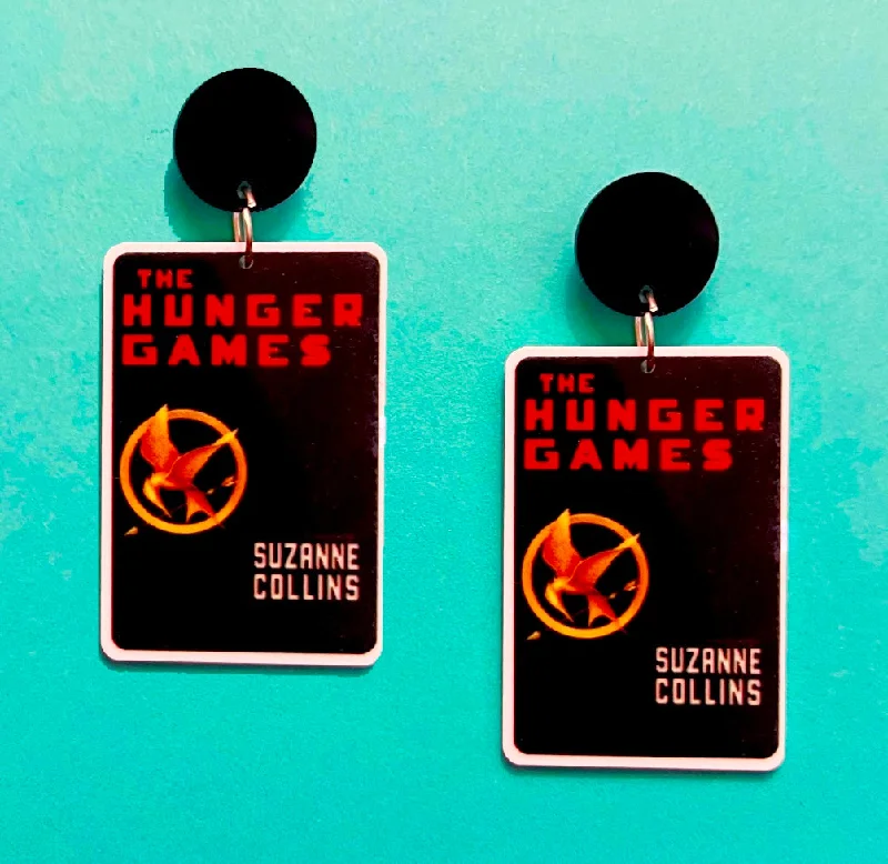 Drop earrings with animal-inspired designs for a fun and quirky fashion statement -Hunger Games Book Drop Earrings