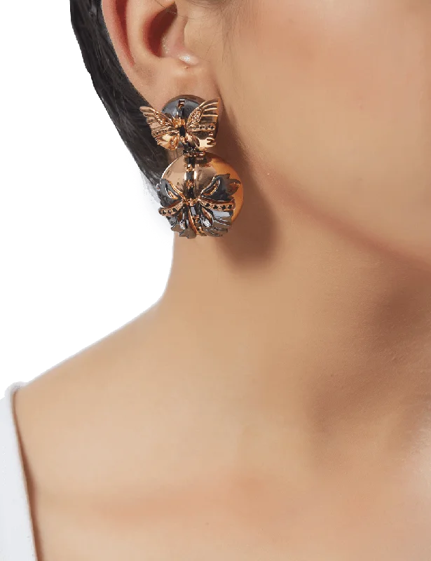 Drop earrings with hammered metal designs for a rustic, handmade aesthetic -Instar Double Button Earrings