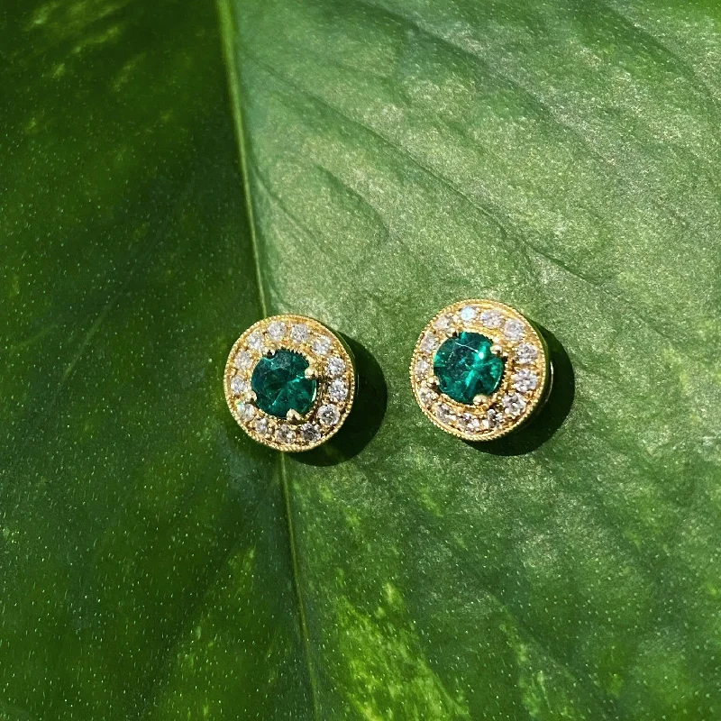 Kimberly Collins Emerald and Diamond Halo Studs