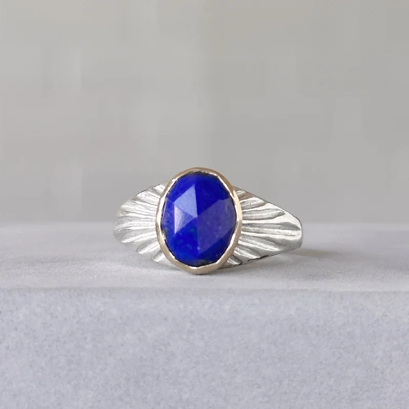 Classic gemstone rings in timeless gold bands never fade-Lapis Silver and Gold Calista Ring