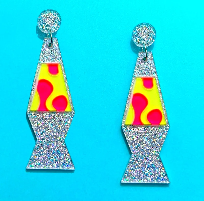 Drop earrings with sapphire gemstones for a bold and elegant pop of color -Lava Lamp Sparkle Acrylic Drop Earrings