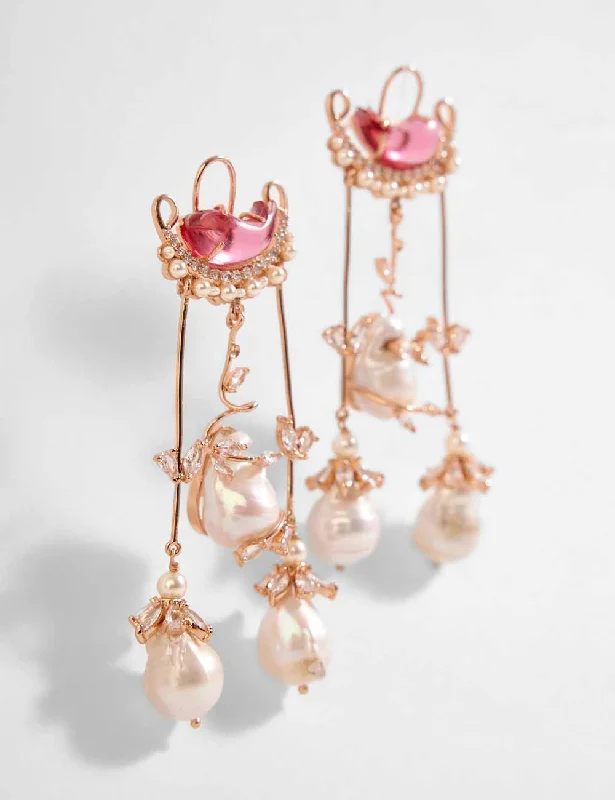 Drop earrings with sapphire blue stones for an elegant touch of color -Le Cleo Dewdrop Earrings in Vintage Rose