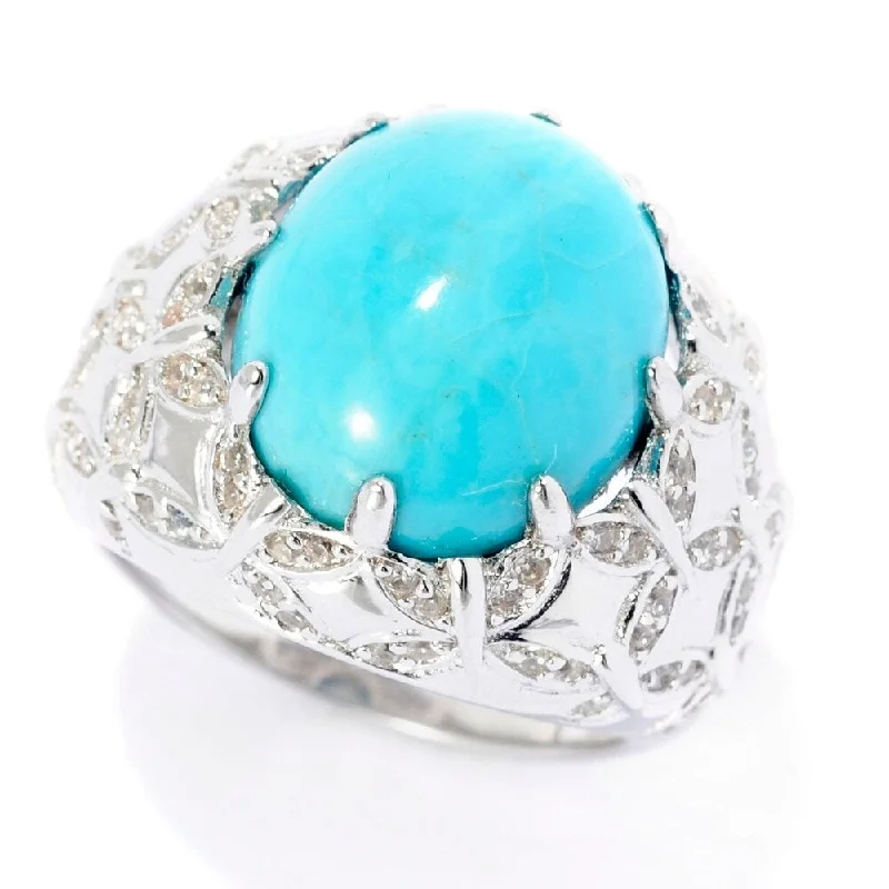 Affordable gemstone rings under fifty dollars surprised her greatly-Legacy Sterling Silver Kingman Turquoise & White Zircon Ring