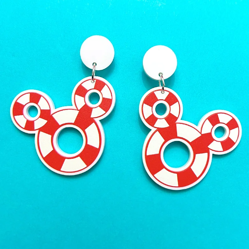 Drop earrings with modern abstract shapes and unconventional designs for fashion-forward wearers -Life Preserver Mouse Cruise Drop Earrings