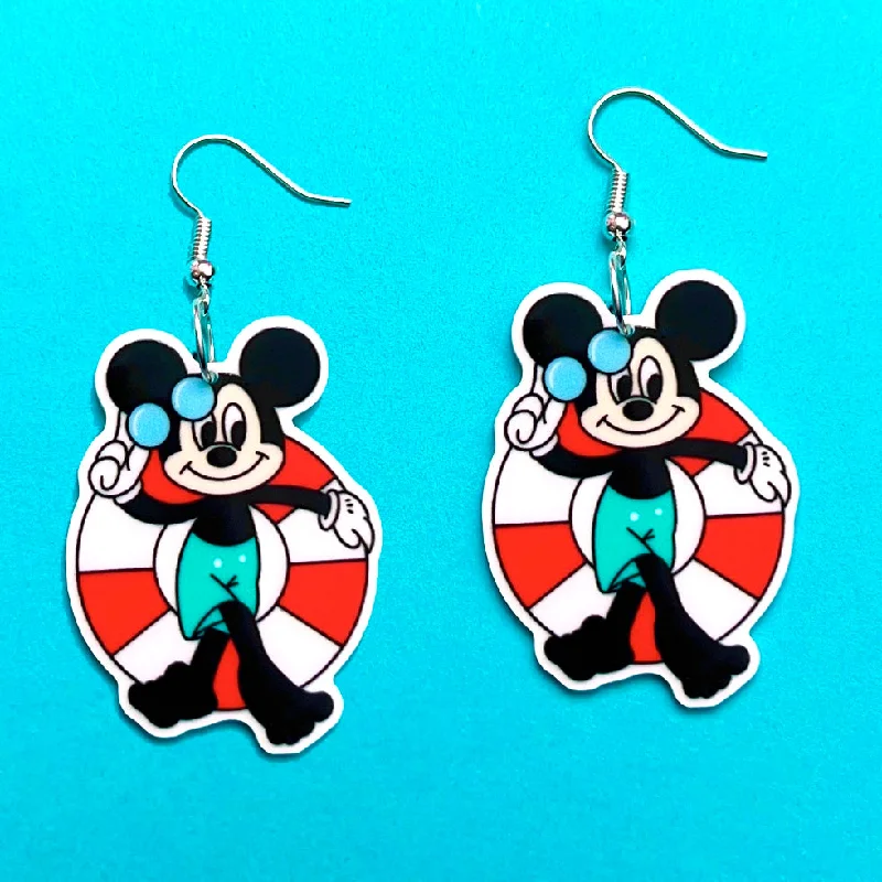 Drop earrings with diamond-like sparkle for added brilliance and sophisticated charm -Life Preserver Nautical Mouse Acrylic Drop Earrings