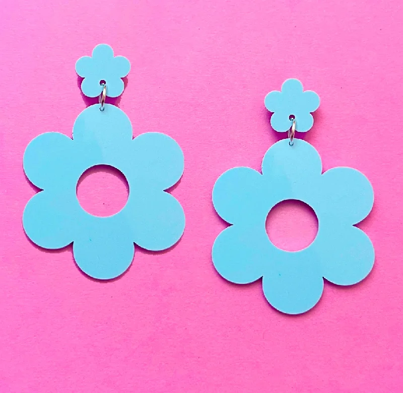 Drop earrings with pastel-colored stones for a soft and feminine look -Light Blue Retro Flower Drop Earrings