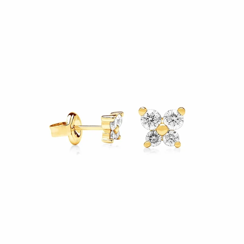 Linea - Nature Inspired Diamond Stud Earring in Solid Gold