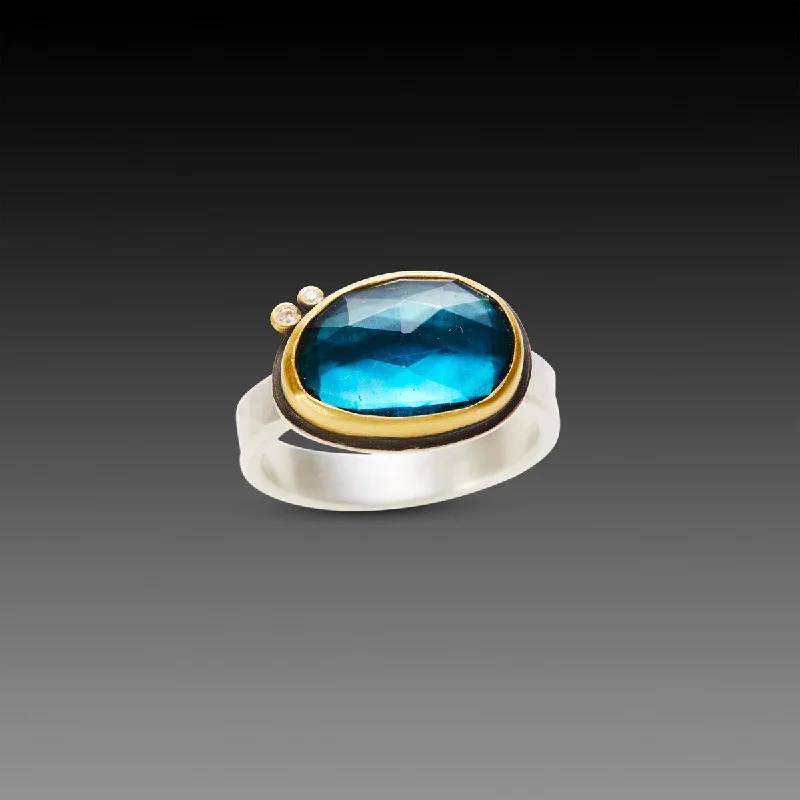 Bespoke gemstone rings tailored to preferences took weeks to make-London Blue Topaz Ring with Diamonds