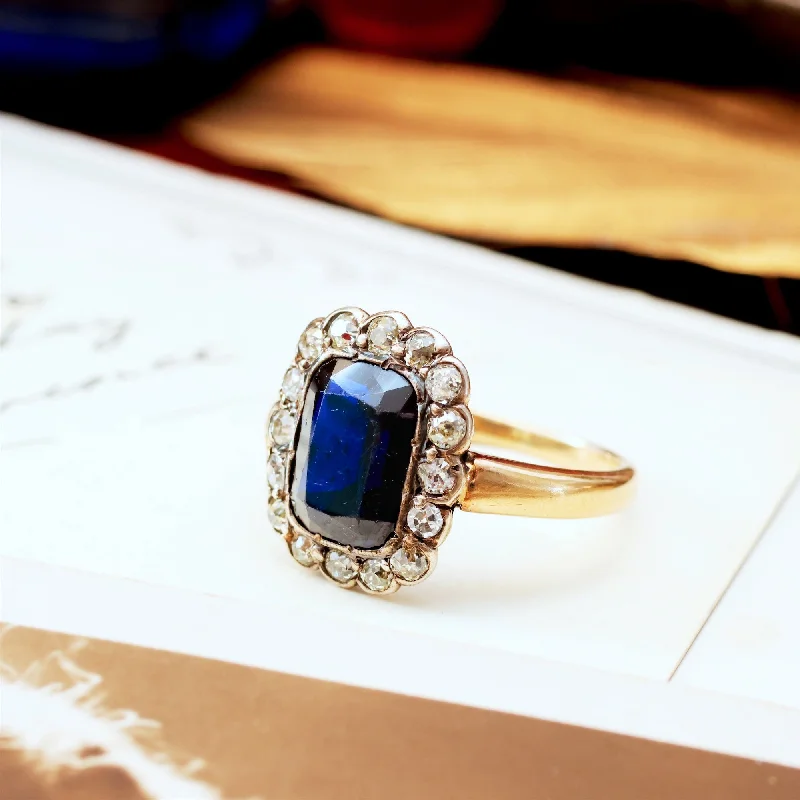 Heirloom gemstone rings passed down through generations held memories-Magical Midnight Blue Sapphire & Diamond Cluster Ring