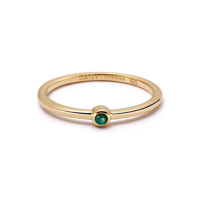 Colorful gemstone rings with vibrant opals shimmered in light-Malachite Healing Stone Ring 18ct Gold Plate