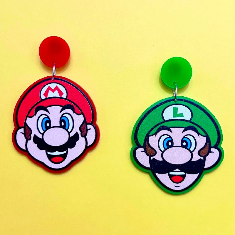 Drop earrings with enamel designs and bright colors for an eye-catching accessory -Mario & Luigi Acrylic Drop Earrings