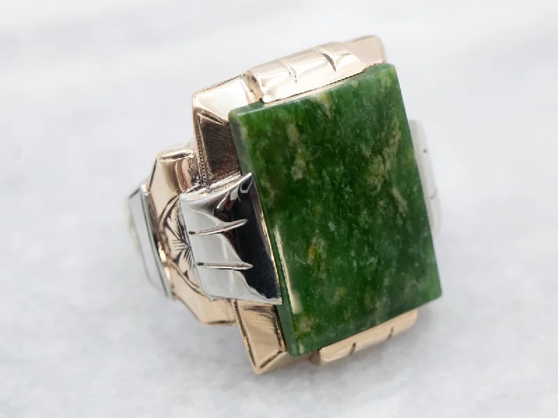 She adored her handcrafted gemstone rings with natural turquoise-Retro Era Men's Jade Statement Ring