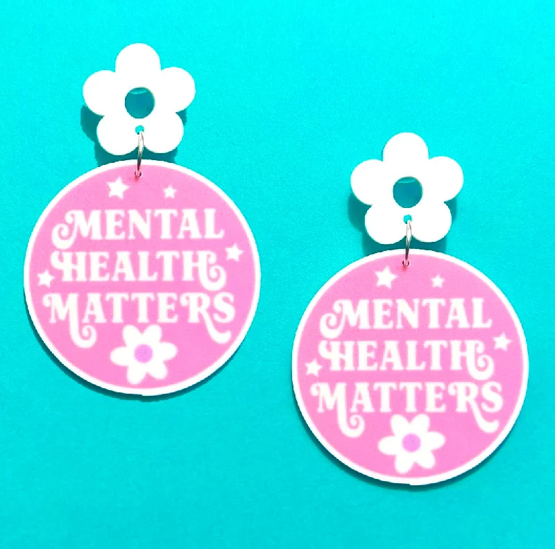 Drop earrings with dangling charms and beads for a playful and whimsical effect -Mental Health Matters Retro Acrylic Drop Earrings