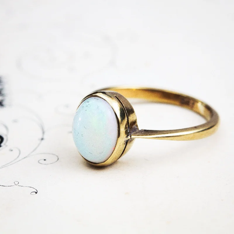 Bespoke gemstone rings tailored to preferences took weeks to make-Milky Pink Vintage Crystal Opal Ring