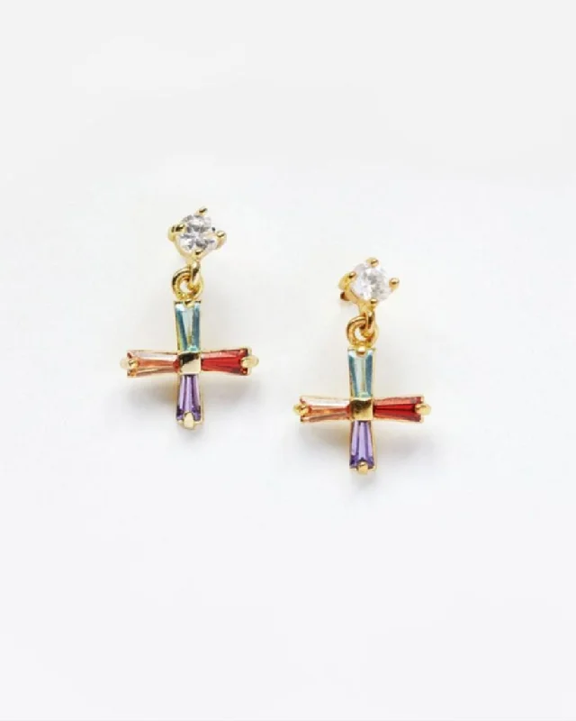 Drop earrings with adjustable lengths for customizable styling and comfort throughout the day -Mini Cross Earrings Multi