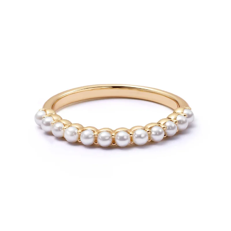 Heirloom gemstone rings passed down through generations held memories-Mini Pearl Band Ring 18ct Gold Plate