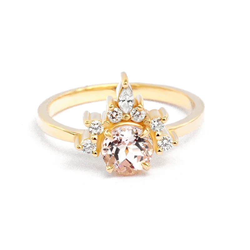 Personalized gemstone rings engraved with initials felt so special-Morganite & Diamonds Unique Engagement Ring - Romi