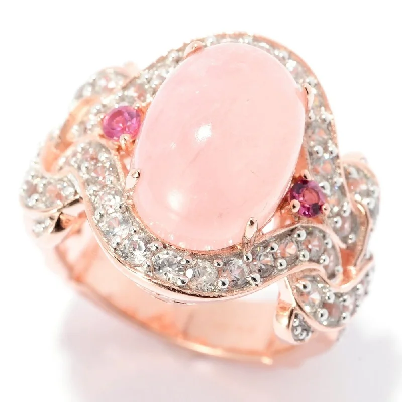 Affordable gemstone rings under fifty dollars surprised her greatly-Morganite Oval 14 x 10mm, Tourmaline & White Zircon Ring