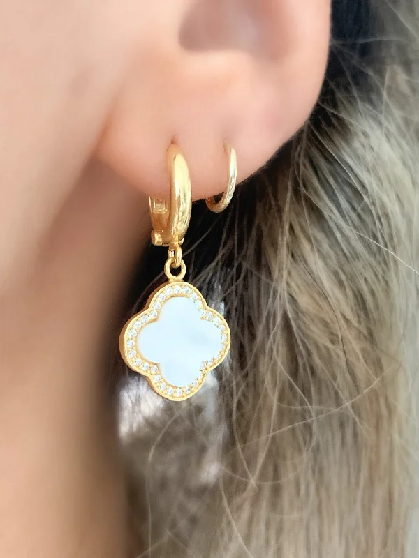 Classic gold drop earrings for women who prefer traditional yet trendy jewelry -Mother of Pearl Clover Drop Earrings