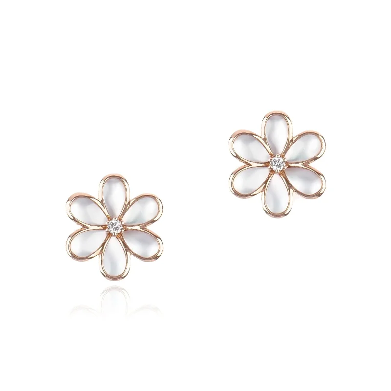 Mother of Pearl and Diamond Flower Stud Earrings