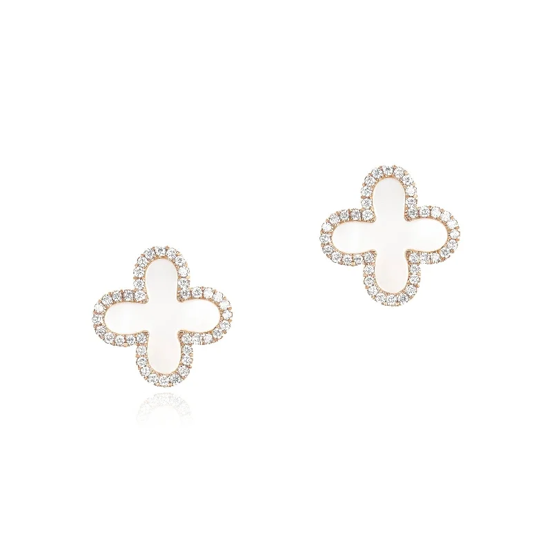 Mother of Pearl and Diamond Halo Clover Earrings